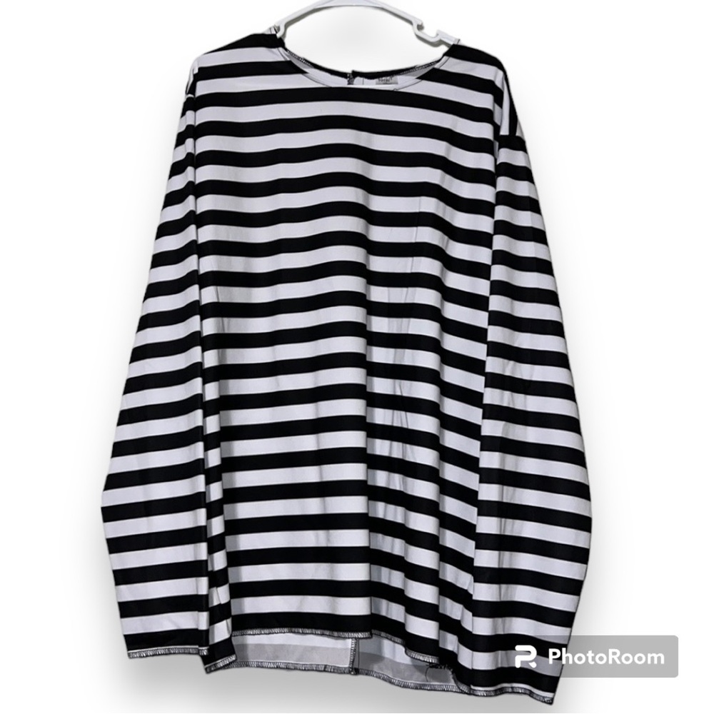Spirit Halloween large/x large black white striped mail inmate costume shirt